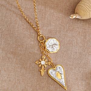 Collar con Colgante de Corazón de Acero Inoxidable Estilo Francés XY 5403, Diseño Mixto con Circonita Cúbica y Cruz - Product Image 2