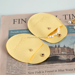 7.8*8.5cm Yellow Embossed Printed Microfiber Portable Jewelry Flap Pouch Luxury Envelope <b>Clip</b> Button Closure Packaging Gift Bag - Product Image 5