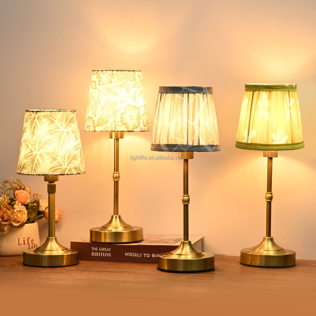 Nordic Fabric Cordless Table Lamp Rechargeable Touch Dimmable Warm Light Height Adjustable Night Light for Bedroom Restaurant
