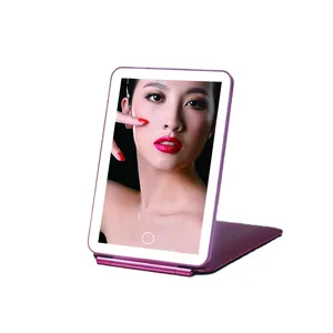 새로운 디자인 Led 테이블 화장품 컴팩트 미러 휴대용 Led 태블릿 미니 패드 서 메이크업 거울 usb 충전