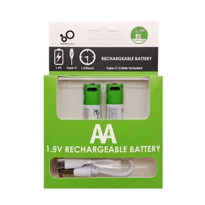 AA 1.5 Voltage AAA Batteries Lithium ion Rechargeable USB Battery Size AA 2600mWh Lr6 1.5V for Smartoools Non Lr6 Alkaline Cell