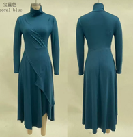 Robe longue plissée unie à manches longues et col montant, tenue de soirée islamique décontractée pour femmes musulmanes