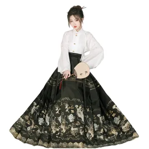 Hanfu Dames Paard Gezicht Rok Weven Gouddraad Make-Up Bloem Chinese Authentieke Super Onsterfelijke Oude Kostuum Set