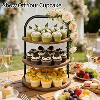 Grand présentoir à cupcakes en bois à trois niveaux, style rétro pastoral, décoration de ferme, plateau à étages pour fêtes, fabriqué en Chine