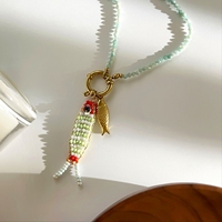 Collier DIY en acier inoxydable avec breloque en forme de poisson et pierre naturelle, bijoux de plage estivaux vibrants pour femmes