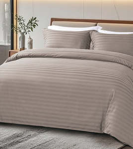 Juego de Ropa de Cama de Seda Mágica Refinada y Acogedora de 1300 Hilos, Color Marrón con Rayas Finas Jacquard, Sábanas con Sábana Ajustable de 14 Pulgadas de Profundidad - Product Image 5
