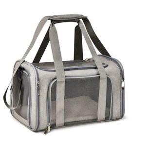 Foldable Portable Grey Oxford Material <b>Pet</b> Dog Cat <b>Carrier</b> Bag with Zipper Closure Fashion Style for All Seasons Travel - Product Image 1