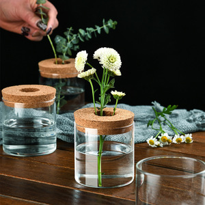 Bocaux de rangement en verre de liège sélectionnés modernes Bocaux de rangement droits de bureau Vase pour ornements d'arrangement floral Verre reconditionné - Product Image 5