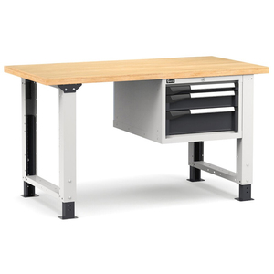 Banco de trabajo ajustable Fami Master 150cm en gris con tapa de madera y 3 cajones - Product Image 1