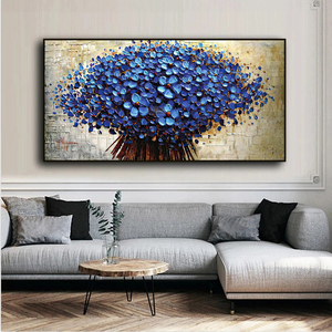 Peinture à l'huile sur toile avec fleurs bleues foncées, noir, nordique abstrait, fleurs violettes, affiches d'art murales, imprimés, images murales - Product Image 4