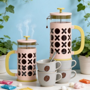 Set per Caffè French Press 350ml/1000ml con Tazze in Vetro Rosa, Regalo Romantico per Coppie per San Valentino - Product Image 1