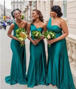 2023 изумрудно-зеленые платья подружки невесты на одно плечо Русалка в пол с подружкой чести платья элегантные деловые платья