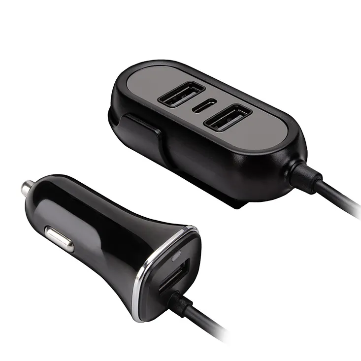 Fast Charging 4 USB Port 47W Type C PD Car Charger With Extension Cable 1.4m for Apple iPhone Samsung Huawei