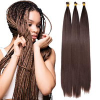 Extensions de tresses au crochet lisses et longues de 24 et 30 pouces en fibre haute température, double trame, effet Yaki soyeux, vente en gros