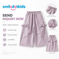 Pantalons larges pour enfants Smiledotkids, couleur violet clair, poches à volants, taille élastique, OEM ODM, vêtements en gros pour fillettes