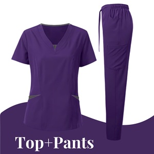 Unisex Scrub Set Short Sleeve V Neck With Pockets For Medical Dental Veterinary Workwear Size S XXL - Product Image 5