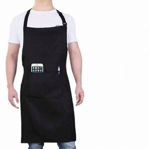 Tablier de cuisine en coton noir, blanc et rose avec logo personnalisé pour serveurs, serveuses, cuisiniers et femmes et hommes, avec poche - Product Image 5