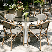 Kursi Rotan Anyaman Luar Ruangan yang Laris untuk Acara, Kursi Makan Restoran Kopi dengan Sandaran Tinggi dan Rangka Aluminium Cor, Agen