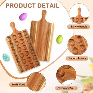 Acacia Wood Egg <b>Tray</b> With Handle Double Sided Cutting Board Serving Platter For Kitchen Use - Product Image 3