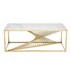 High Fashion Nordic Gold Stainless Steel White Sintered Stone Tea Vendor Tables Furniture Glass Coffee Table For Living Room