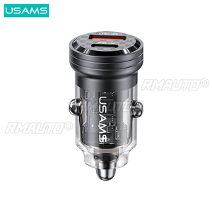 USAMS C35 45W ที่ชาร์จในรถยนต์ชาร์จเร็วสำหรับไอโฟน 14 โปรแม็กซ์ เสี่ยวมี่ หัวเว่ย ซัมซุงอลูมิเนียมอัลลอยด์โปร่งใสที่ชาร์จในรถยนต์ขนาดเล็ก - Product Image 1