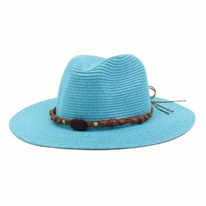 Nouveau Chapeau de Soleil Unisexe en Paille de Papier pour Printemps-Été, Style Jazz, pour Voyage et Extérieur, avec Perles en Bois - Product Image 1