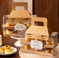 Boîte à pâtisserie pour gâteaux de lune, cadeau de festival, emballage en papier kraft biodégradable avec poignée et fenêtre transparente