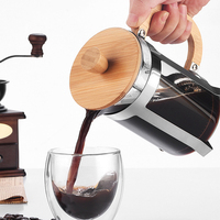 Tutup Bambu French Press Braket Baja Tahan Karat Kaca Borosilikat Transparan Ramah Lingkungan Kapasitas Besar untuk Merebus Air