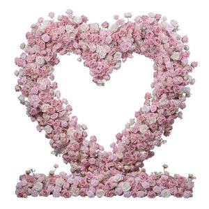 Décor de toile de fond pour demande en mariage, chemin de table floral rose en fausse soie, arche artificielle en forme de cœur rose pour mariage - Product Image 5