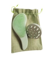 Kit de voyage 3-en-1 écologique en paille de blé : Brosse démêlante pour cheveux (utilisation humide et sèche), Masseur de cuir chevelu et Brosse à shampoing, Peigne à dents larges