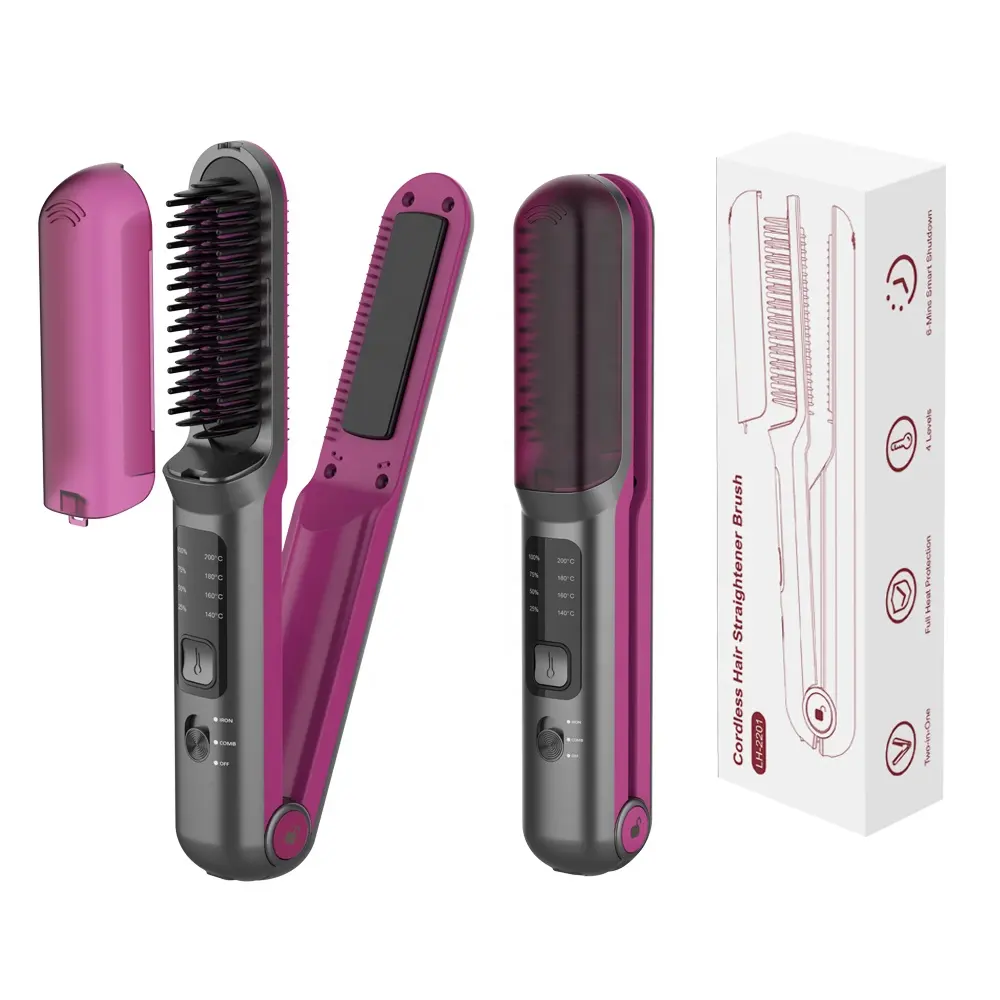 Mini Professional Custom Logo Wireless Hair Straightener Brush Hot Chargeable Cordless Hair Straightener Comb