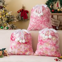 Sac de Noël en fausse fourrure tie-dye velours, grand sac cadeau en peluche avec cordon de serrage pour décoration de Noël