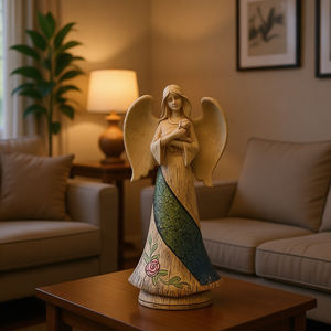 Estatua de Ángel de Mosaico de Vidrio y Resina, Figura de Ángel Sosteniendo un Bebé con Acabado Floral Craquelado para Decoración Religiosa del Hogar - Product Image 1