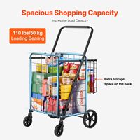 Chariot utilitaire pliable en métal à grande capacité de charge, roues pivotantes à 360°, double panier, loquet de verrouillage, robuste pour salle de bain et cuisine