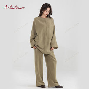 Aschulman Custom donna Muslim Top Pants 2 pz Set tessuto crêpe a figura intera donna modesto Top e pantaloni - Product Image 2