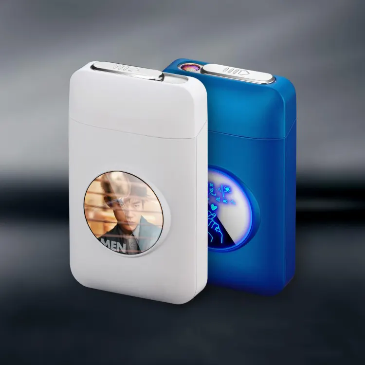 Оптовая продажа, пластиковый портсигар со светодиодным узором, 20 штук, портсигар с USB-зажигалкой