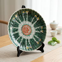 Petite assiette en porcelaine durable de Jingdezhen, peinte à la main, motif Bok Choy vert avec des abeilles, 4 pouces, décoration de table
