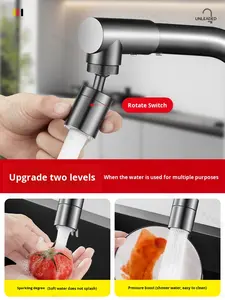 Robinet de cuisine moderne en acier inoxydable deux-en-un chaud et froid, anti-éclaboussures, rotatif, en céramique, pour la vaisselle, usage domestique - Product Image 2