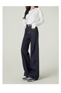 <span class=keywords><strong>Pantalon</strong></span> en jean pour <span class=keywords><strong>femme</strong></span>, <span class=keywords><strong>bleu</strong></span> <span class=keywords><strong>marine</strong></span>, taille haute, coupe droite amincissante, ample, décontracté, vintage, style américain, jambe large - Product Image 5
