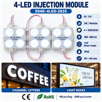 Module LED 12V 2W SMD 2835, module LED étanche IP65 avec 4 LED et lentille 170 degrés pour lettres lumineuses et caissons lumineux