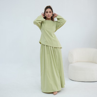 Conjunto de algodón para musulmanas, de color liso, talla grande, manga larga, informal, camisa de algodón con falda, conjunto de dos piezas para mujer, ¡Gran Venta!