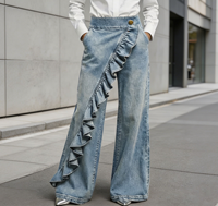 Jean pour femme à taille croisée, coupe asymétrique, en denim, jambe large, bootcut, style rétro Y2K, pantalon ample pour l'été
