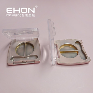 Square 2 Grids Empty Eyeshadow Case Transparent Lid Metallic <b>Makeup</b> <b>Compact</b> Palette With Brush Slot Custom Cosmetic Packaging - Product Image 3