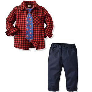 Three-piece set, t-<strong>shirt</strong> and pants for children, <strong>boy's</strong> clothing, plaid, <strong>Christmas</strong> style, new collection 2020 - Product Image 1