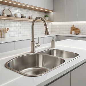 Fregadero Doble de Cocina <span class=keywords><strong>Hugo</strong></span> Wholesale, Diseño Contemporáneo Hecho a Mano, Estilo Farmhouse, Fregadero Comercial de Acero Inoxidable, Doble, 80x52.5cm - Product Image 2