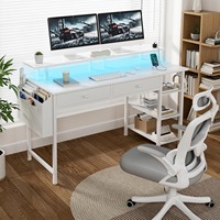 Vente en gros en usine bureau d'ordinateur blanc avec tiroirs et tiroirs-47 "bureau à domicile avec tiroirs et étagères pour un assemblage facile