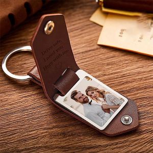 Stylish Stainless Steel Rectangular <b>Keychain</b> DIY UV Printing Custom Photo PU Leather <b>Personalized</b> Father's Day Family - Product Image 5