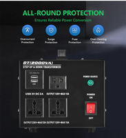 Convertisseur de tension monophasé AC DT-2000VA haute puissance à bobine toroïdale robuste, abaisseur de tension 220V vers 110V avec USB