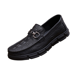 Mocassins pour hommes AIBUOIS à imprimé crocodile, bout rond, en cuir véritable, semelle en caoutchouc, confortables, à enfiler, chaussures décontractées - Product Image 4