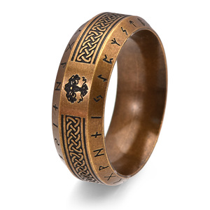 Erkekler için Rune Kabuk Yüzük Paslanmaz Çelik Titanyum Çelik Vintage İskandinav Tarzı Basit Takı Toptan - Product Image 5